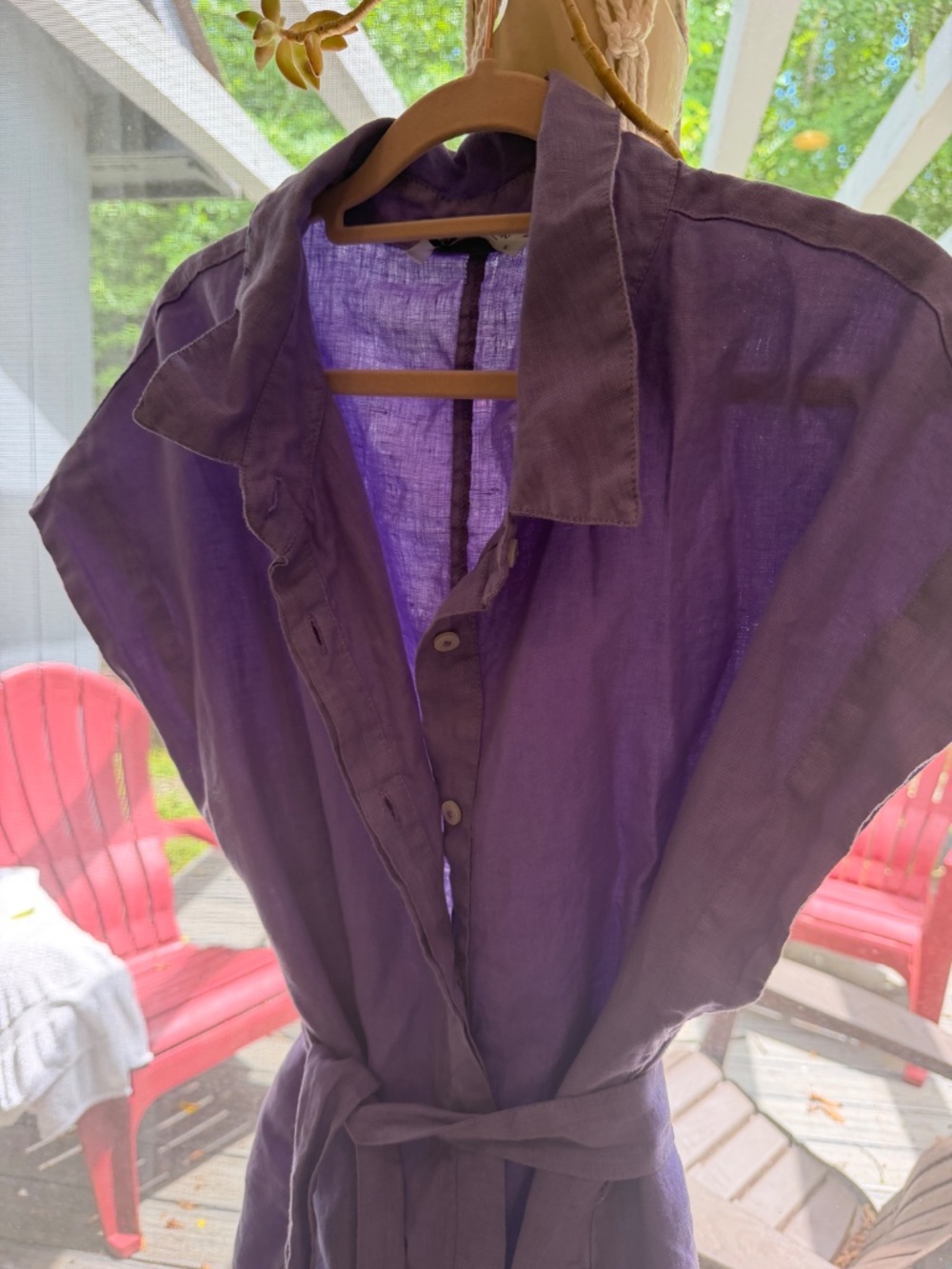 HARIS COTTON Linen shortsleeve shirtdress with belt - Picture 3 of 8